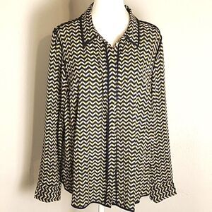 Tommy Hilfiger Navy Blue & Yellow Chevron Blouse, Size Large